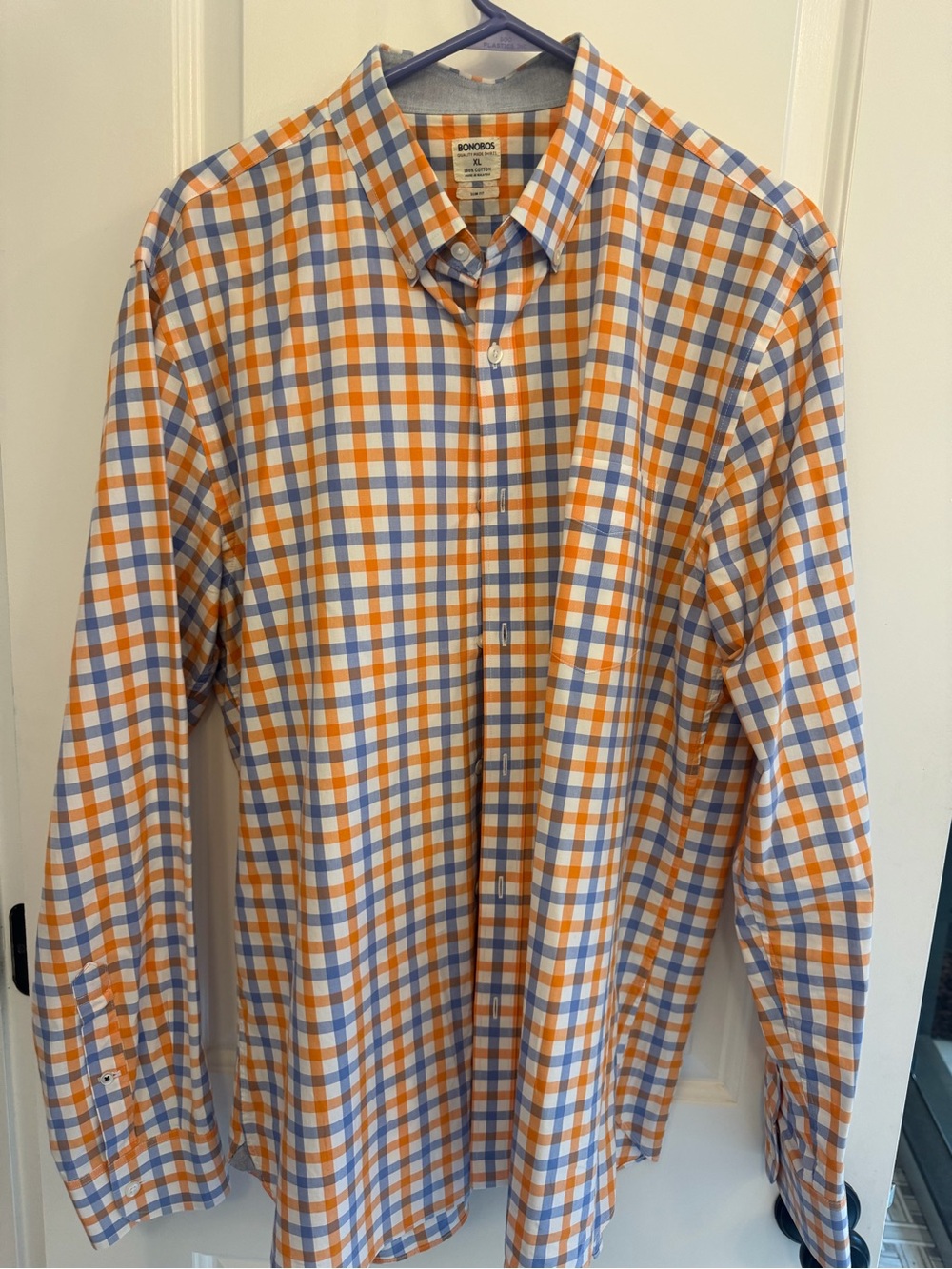 Bonobos XL Slim Fit Orange and Light Blue Check Button-Down Shirt